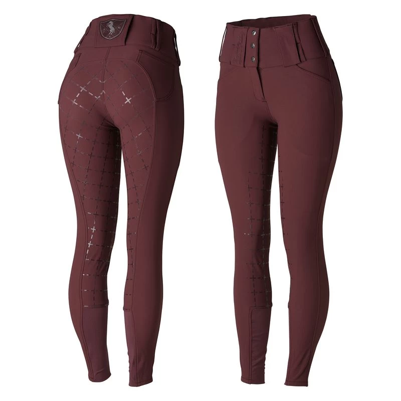 Horze Women's Desiree High Waist Full Seat Breeches - Sassafras Wine Red 3 Horze Women's Desiree High Waist Full Seat Breeches - Sassafras Wine Red