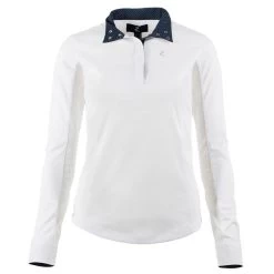 Horze Women's Blaire Long Sleeve Sun Show Shirt - White/Dark Navy 5 Horze Women's Blaire Long Sleeve Sun Show Shirt - White/Dark Navy -Equestrian Equipment 383418 800 800