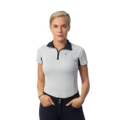 Horze Women's Trista Short Sleeve Sun Shirt - Grey/Black -Equestrian Equipment 383733 800 800