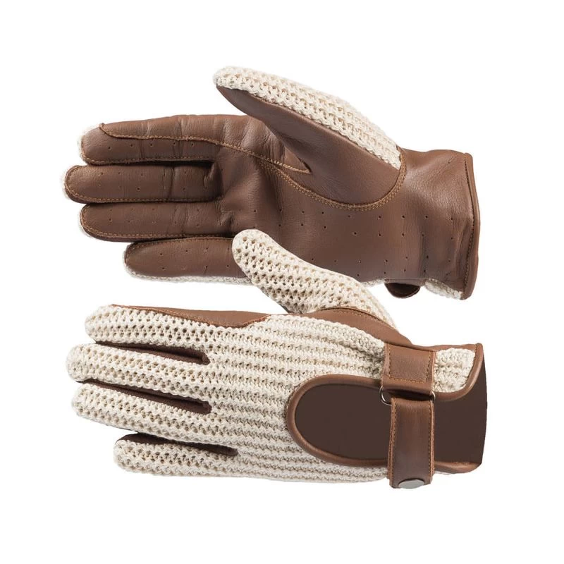Horze Crochet Gloves - Brown/Off White 3 Horze Crochet Gloves - Brown/Off White