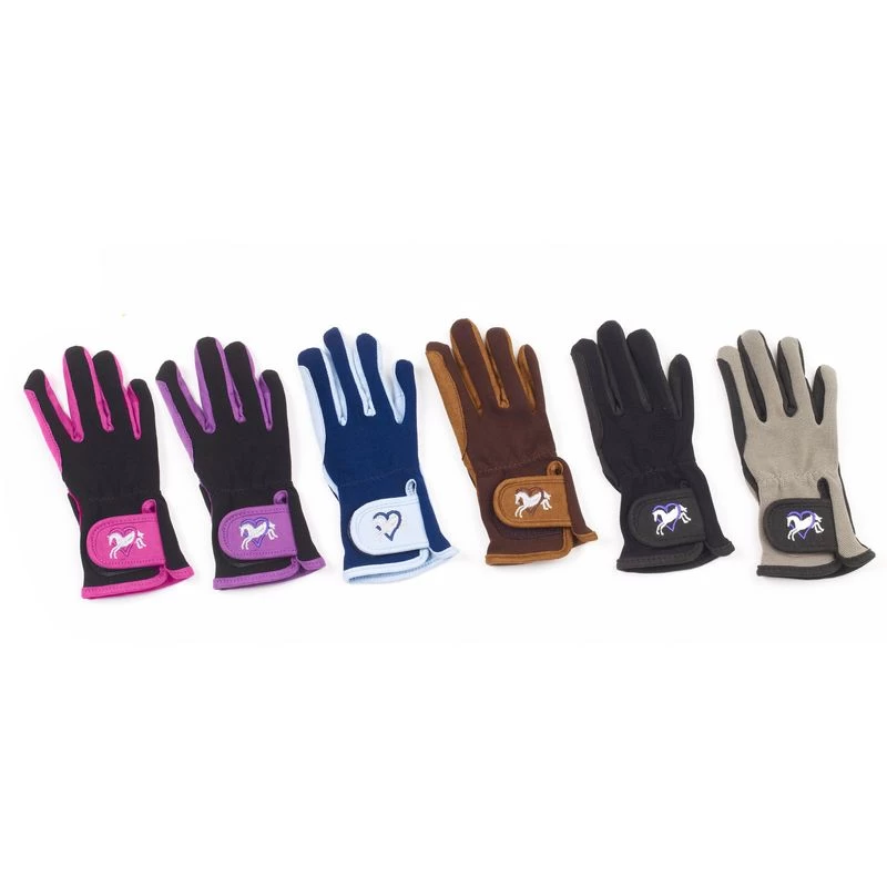 Ovation Kids' Hearts & Horses Gloves - Purple/Black 4 Ovation Kids' Hearts & Horses Gloves - Purple/Black - Image 2
