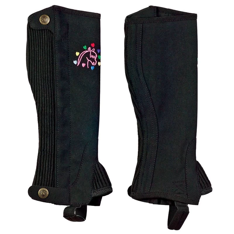 Ovation Kids' Horse N Heart Half Chaps - Black 3 Ovation Kids' Horse N Heart Half Chaps - Black