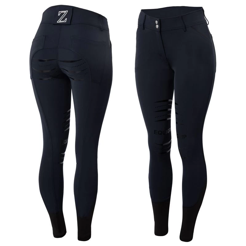 Horze Women's Full Seat Silicone Breeches W/Back Pocket Embroidery - Dark Navy 3 Horze Women's Full Seat Silicone Breeches W/Back Pocket Embroidery - Dark Navy