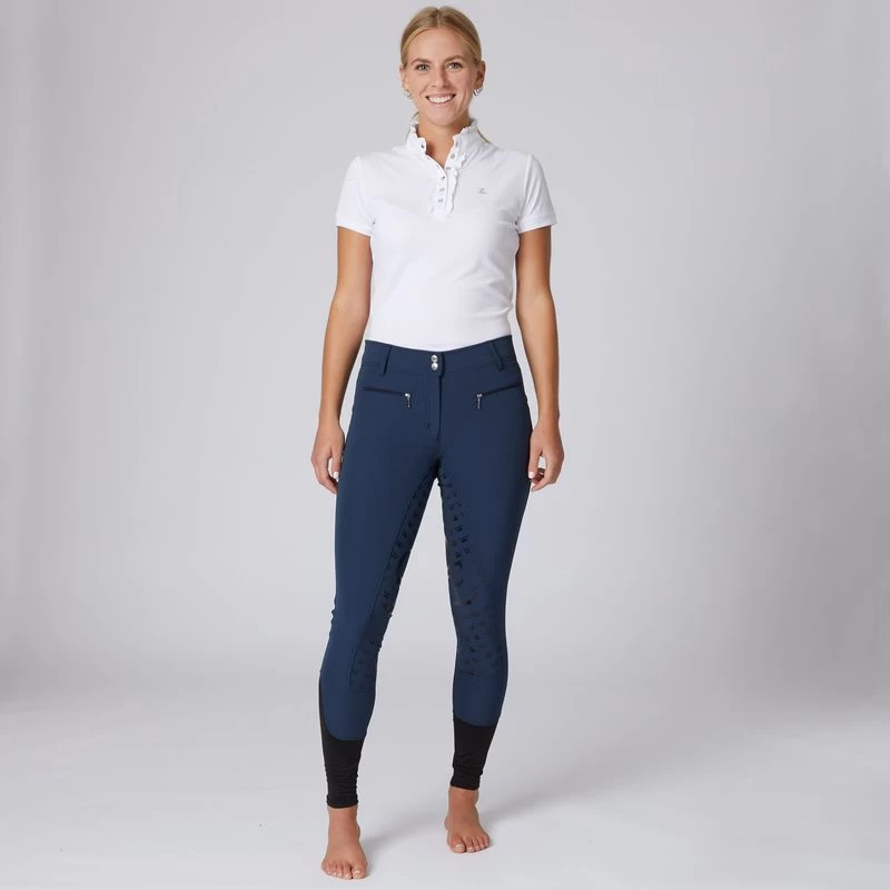 Horze Women's Melody High Waist Micro Silicone Full Seat Breeches - Dark Dark Blue 6 Horze Women's Melody High Waist Micro Silicone Full Seat Breeches - Dark Dark Blue - Image 4