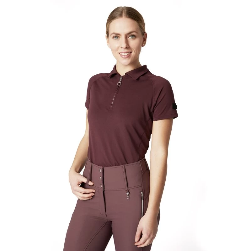 Horze Women's Tiana Short Sleeved Polo - Red Mahogany Burgundy 5 Horze Women's Tiana Short Sleeved Polo - Red Mahogany Burgundy - Image 3