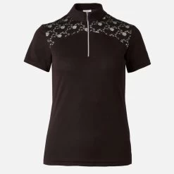 Horze Women's Kaitlin Short Sleeved Performance Shirt W/ Flower Print - After Dark Brown