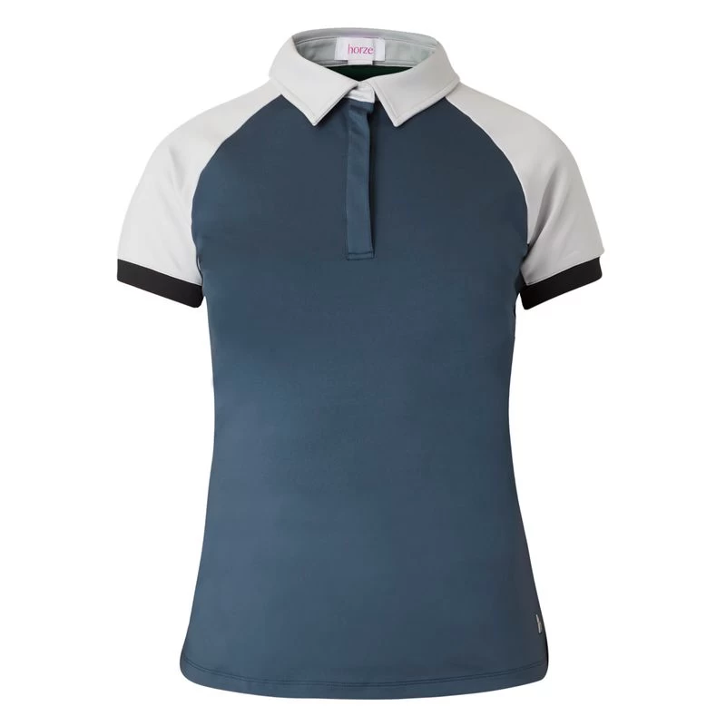Horze Women's Laura Ventilated Polo Training Shirt - Obscure Night Blue/ Pebble Grey 3 Horze Women's Laura Ventilated Polo Training Shirt - Obscure Night Blue/ Pebble Grey