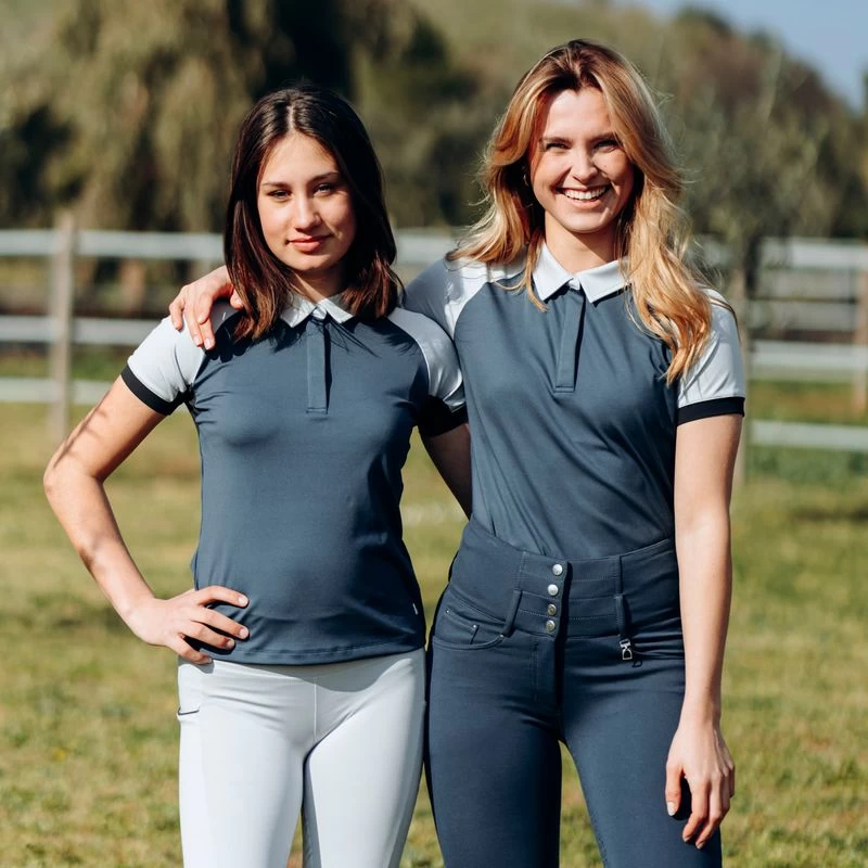 Horze Women's Laura Ventilated Polo Training Shirt - Obscure Night Blue/ Pebble Grey 6 Horze Women's Laura Ventilated Polo Training Shirt - Obscure Night Blue/ Pebble Grey - Image 4