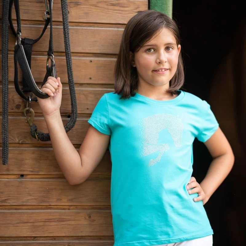 Cavalliera Kids' Jumping Star Short Sleeve Cotton Top - Turquoise 4 Cavalliera Kids' Jumping Star Short Sleeve Cotton Top - Turquoise - Image 2