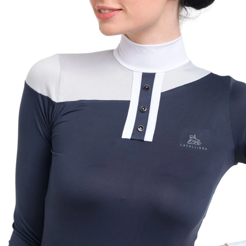 Cavalliera Women's High Performance Long Sleeve Oval Show Shirt - Navy Blue/Grey 4 Cavalliera Women's High Performance Long Sleeve Oval Show Shirt - Navy Blue/Grey - Image 2
