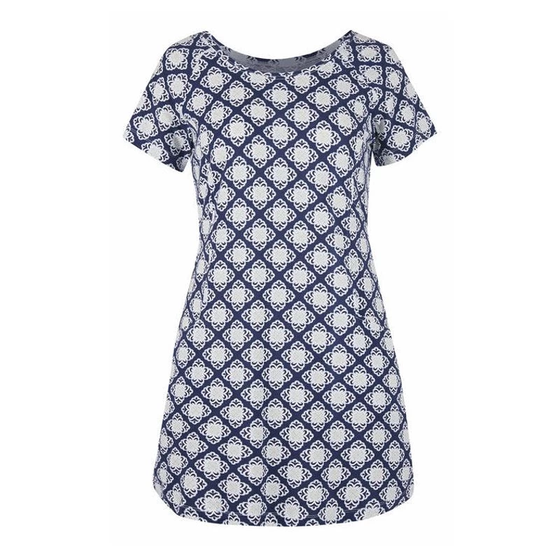 EQL Women's Everyday Tunic Dress - Indigo Tiles 3 EQL Women's Everyday Tunic Dress - Indigo Tiles