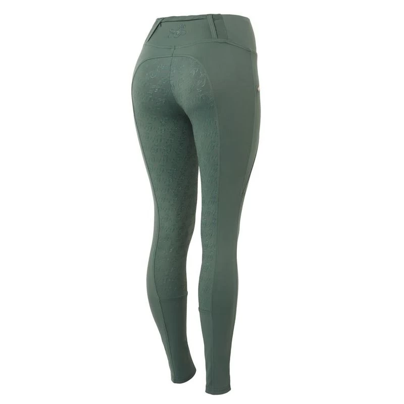 Horze Women's Rosie Full Seat Tights W/Rose Gold Zippers - Green 3 Horze Women's Rosie Full Seat Tights W/Rose Gold Zippers - Green