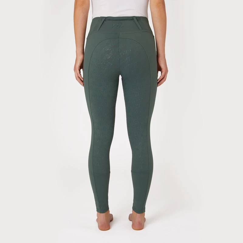 Horze Women's Rosie Full Seat Tights W/Rose Gold Zippers - Green 4 Horze Women's Rosie Full Seat Tights W/Rose Gold Zippers - Green - Image 2