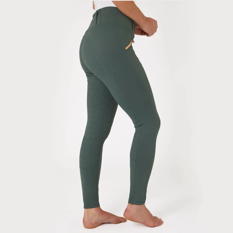Horze Women's Rosie Full Seat Tights W/Rose Gold Zippers - Green 5 Horze Women's Rosie Full Seat Tights W/Rose Gold Zippers - Green - Image 3
