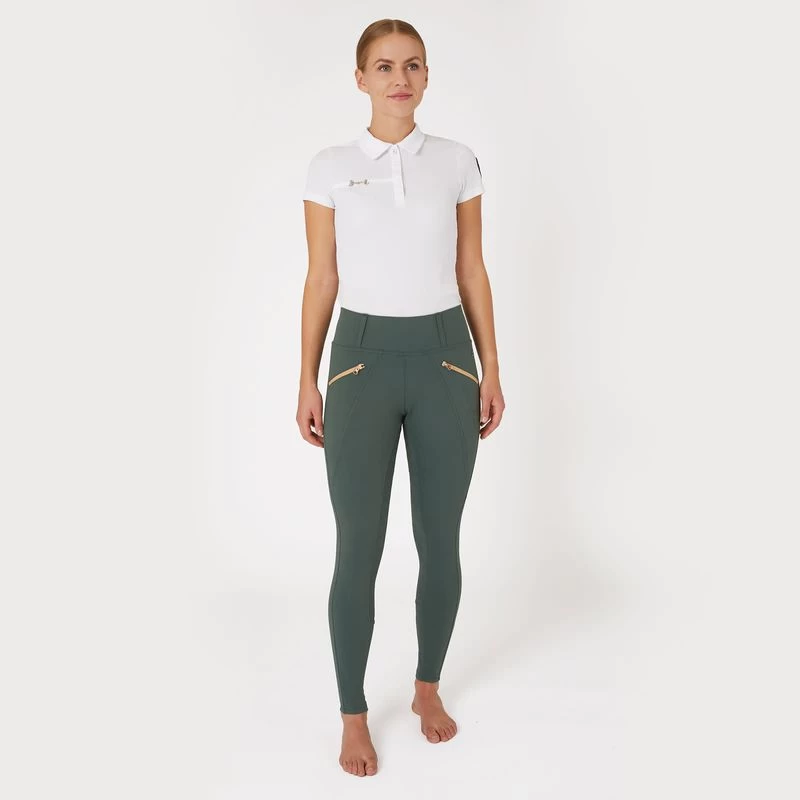 Horze Women's Rosie Full Seat Tights W/Rose Gold Zippers - Green 6 Horze Women's Rosie Full Seat Tights W/Rose Gold Zippers - Green - Image 4