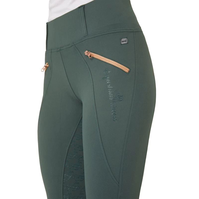Horze Women's Rosie Full Seat Tights W/Rose Gold Zippers - Green 7 Horze Women's Rosie Full Seat Tights W/Rose Gold Zippers - Green - Image 5