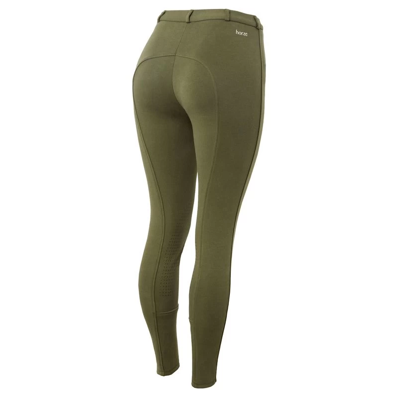 Horze Women's Active Knee Patch Breeches - Beetle Khaki Green 3 Horze Women's Active Knee Patch Breeches - Beetle Khaki Green