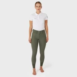 Horze Women's Indira Full Seat Breeches - Beetle Khaki Green -Equestrian Equipment 601319 800 800