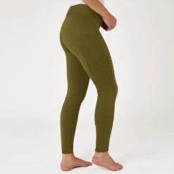 Horze Women's Active Winter Silicone Full Seat Tights W/ Phone Pockets - Dark Olive -Equestrian Equipment 601785 800 800