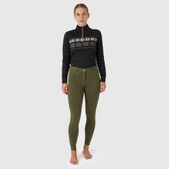 Horze Women's Active Full Seat Breeches - Beetle Khaki Green -Equestrian Equipment 602024 800 800