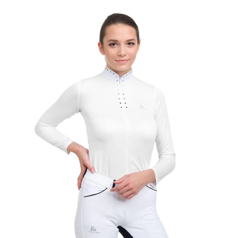 Cavalliera Women's Diva Long Sleeve Show Shirt - Off White 3 Cavalliera Women's Diva Long Sleeve Show Shirt - Off White