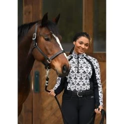 Kerrits Women's Always Cool Print Ice Fil Long Sleeve Shirt - Tan Painted Horse/Black -Equestrian Equipment 609764 800 800