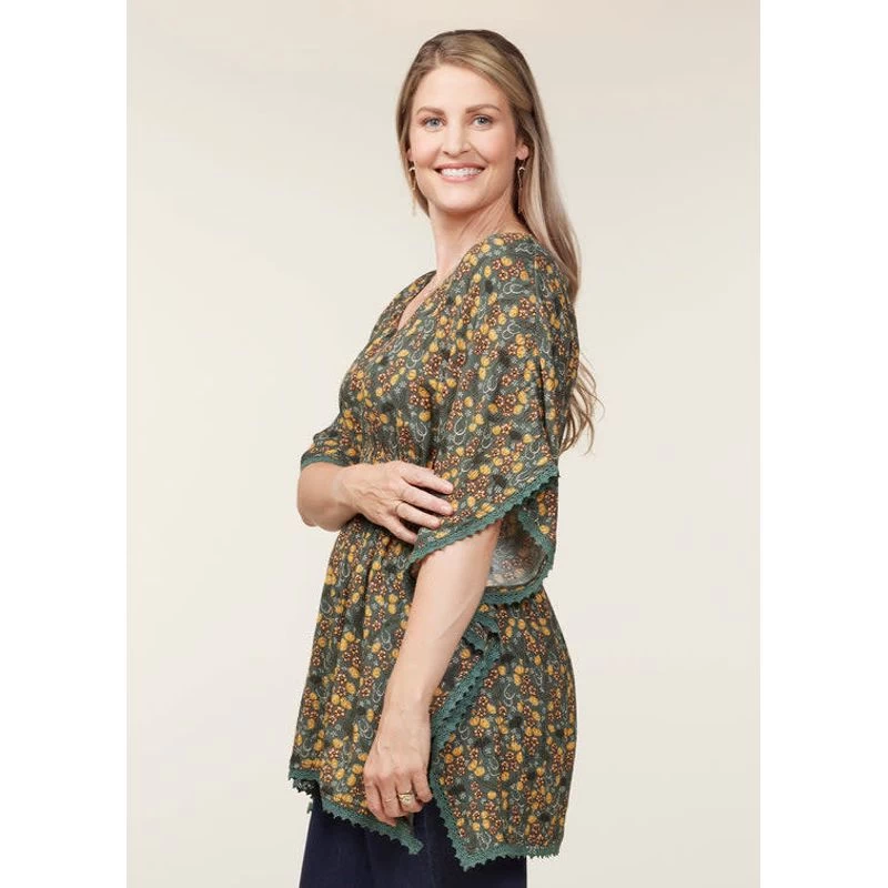 EQL Women's Daydream Gauze Tunic - Cypress Hoofprint Meadow 4 EQL Women's Daydream Gauze Tunic - Cypress Hoofprint Meadow - Image 2
