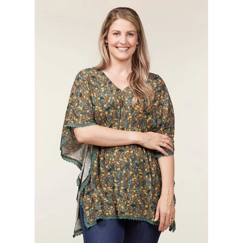 EQL Women's Daydream Gauze Tunic - Cypress Hoofprint Meadow 5 EQL Women's Daydream Gauze Tunic - Cypress Hoofprint Meadow - Image 3
