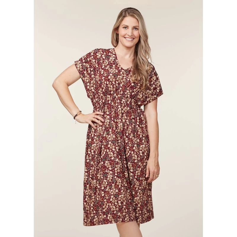 EQL Women's Inspired V-Neck Dress - Sangria Hoofprint Meadow 4 EQL Women's Inspired V-Neck Dress - Sangria Hoofprint Meadow - Image 2