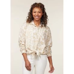 EQL Women's Soft Touch Print Button Up Shirt - Latte Countryside -Equestrian Equipment 650521 800 800