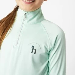 Horze Kids' Lola Long Sleeved Half Zip Tech Shirt - Dusty Aqua -Equestrian Equipment 651003 800 800