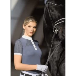 Fair Play Women's Aiko Short Sleeve Competition Shirt - Steel Blue -Equestrian Equipment 655488 800 800