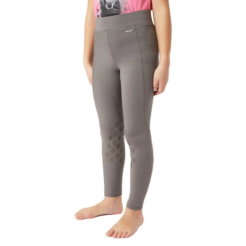 Horze Kids' Yana Knee Patch Tights - Smoked Pearl Grey 4 Horze Kids' Yana Knee Patch Tights - Smoked Pearl Grey - Image 2