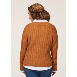 EQL Women's Brittany Cable Knit V-Neck Sweater - Spice -Equestrian Equipment 694397 800 800