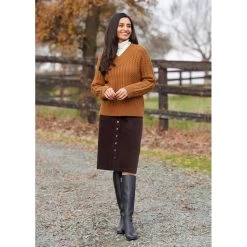 EQL Women's Brittany Cable Knit V-Neck Sweater - Spice -Equestrian Equipment 694400 800 800