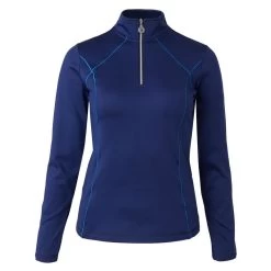 Horze Women's Zadie Lined Training Half Zip Shirt - Blue Depth