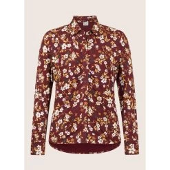 EQL Women's Ruched Button Front Long Sleeve Shirt - Sangria Snaffle Floral