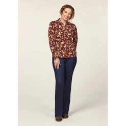 EQL Women's Ruched Button Front Long Sleeve Shirt - Sangria Snaffle Floral -Equestrian Equipment 698683 800 800