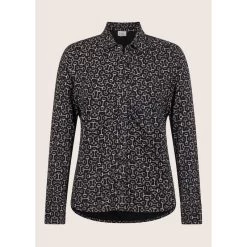 EQL Women's Ruched Button Front Long Sleeve Shirt - Black Mixed Bits