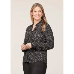 EQL Women's Ruched Button Front Long Sleeve Shirt - Black Mixed Bits 10 EQL Women's Ruched Button Front Long Sleeve Shirt - Black Mixed Bits -Equestrian Equipment 698717 800 800