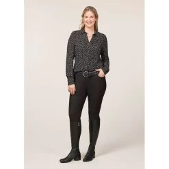 EQL Women's Ruched Button Front Long Sleeve Shirt - Black Mixed Bits 11 EQL Women's Ruched Button Front Long Sleeve Shirt - Black Mixed Bits -Equestrian Equipment 698718 800 800