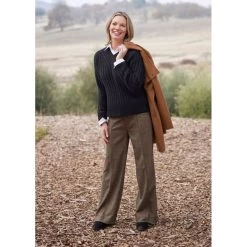 EQL Women's Chelsea Houndstooth Plaid Wide Leg Pants - Camel/Black -Equestrian Equipment 700266 800 800