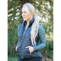 FITS Women's Ainsley Quilted Vest - Black/Pink Horses