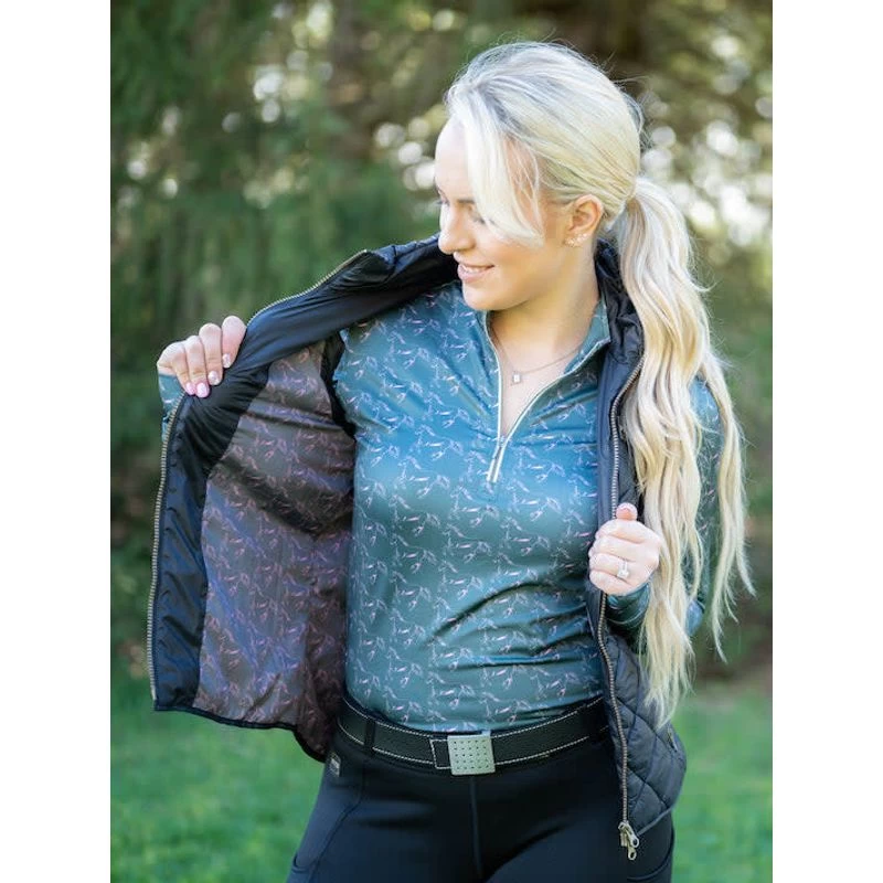 FITS Women's Ainsley Quilted Vest - Black/Pink Horses 6 FITS Women's Ainsley Quilted Vest - Black/Pink Horses - Image 4